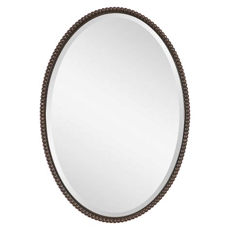 H frameless oval beveled edge bathroom vanity mirror in oil rubbed bronze state of the art simplicity defines this state of the art simplicity defines this elegantly designed mirror from allied brass. Sherise Bronze Oval Mirror | Uttermost
