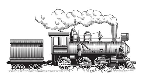 Vintage Steam Train Locomotive Side View Old Railroad Engraving Style Hand Drawn Vector