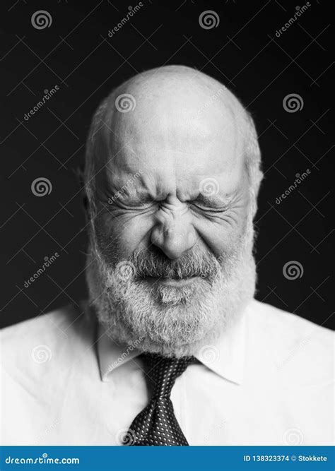Frowning Senior Man Posing On Black Background Stock Photo Image Of