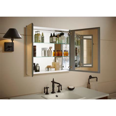 These lighted bathroom mirror medicine cabinets display a natural reflection while discreetly storing your bathroom necessities. KOHLER 2 Door Medicine Cabinet Recessed Surface Mount ...