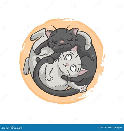 Cute Cats In Love Poster Yin Yang Composition Romantic Postcard