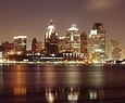 Detroit skyline with night lights in Michigan image - Free stock photo ...