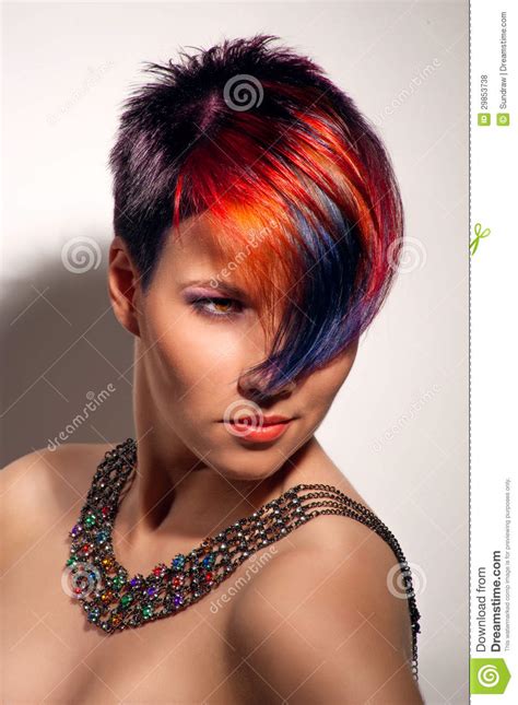 Portrait Of A Beautiful Girl With Dyed Hair Stock Photo
