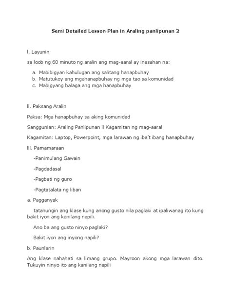 Semi Detailed Lesson Plan In Araling Panlipunan 2 Pdf