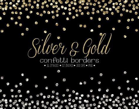 Glitter Confetti Border Clipart Gold And Silver Confetti Etsy Canada