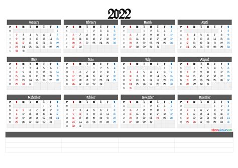 Printable 2022 Calendar With Holidays Landscape Pdf Image