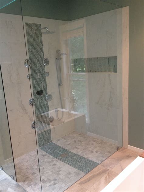 Curbless Shower With Waterfall Inset Shower Tile Bathroom Shower
