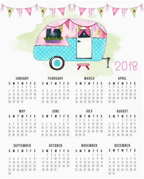 Free Printable 2018 Glamping Calendar The Cottage Market Free