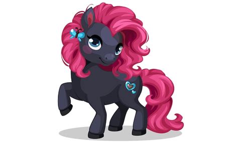 Hermoso Pequeño Pony De Color Negro Con Ilustración De Vector De