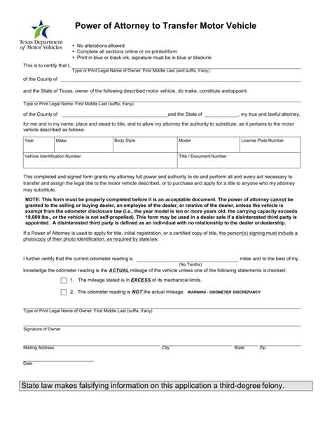 Texas Motor Vehicle Power Of Attorney Form Vtr 271 Eforms This Unruly