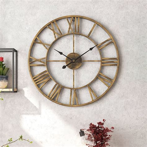 Buy Oversize Farmhouse Metal Wall Clocks Rustic Round Silent Non Ticking Battery Operated 40cm