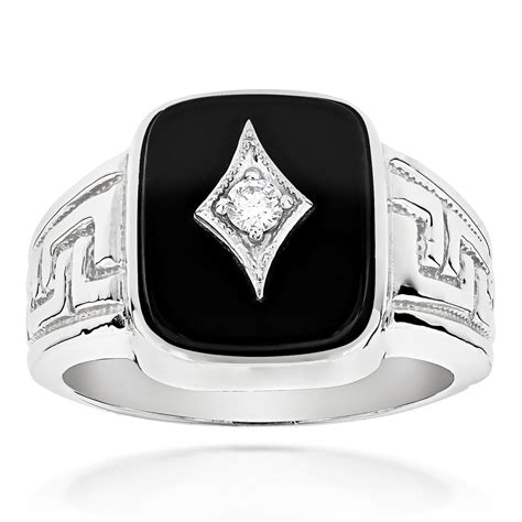 Luxurman Mens 14k Natural Black Onyx And 01 Ctw Diamond Ring For Him
