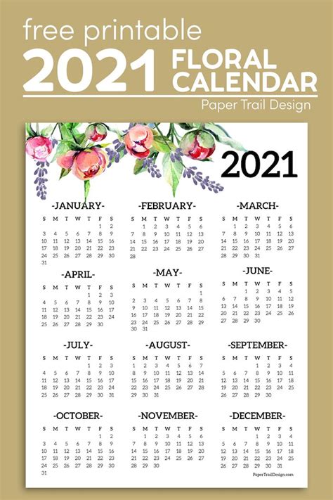 A Printable 2021 Floral Calendar With Flowers On It