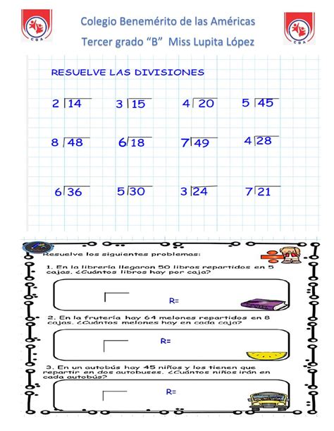 📚 Ejercicios Divisiones Para Niños De Tercer Grado