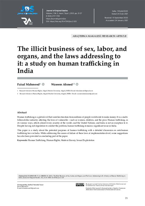 Pdf The Illicit Business Of Sex Labor And Organs And The Laws