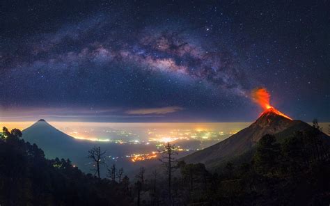 Volcano Milky Way Guatemala Nature Space Horizon Landscape