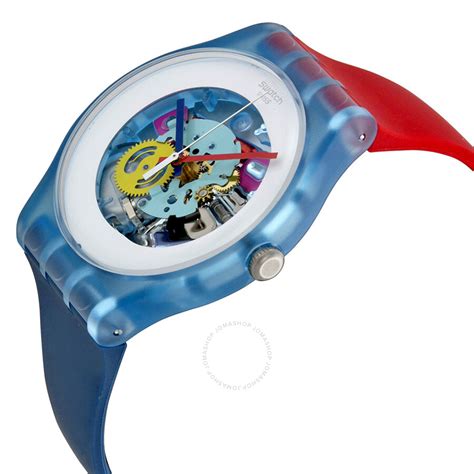 Swatch Color My Lacquered White Color Palette Dial Blue And Red Silicone Rubber Unisex Watch