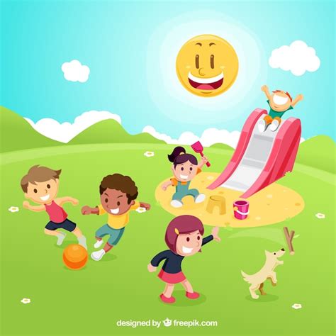 Premium Vector Children Playing On Playground