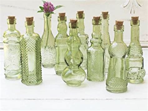Vintage Glass Bottles With Corks Assorted 5 Inch Set Of 10 Green Uk Kitchen And Home