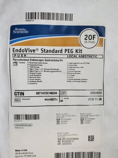 Boston Scientific 6821 Endovive Standard Peg Kit Push Local Anesthetic
