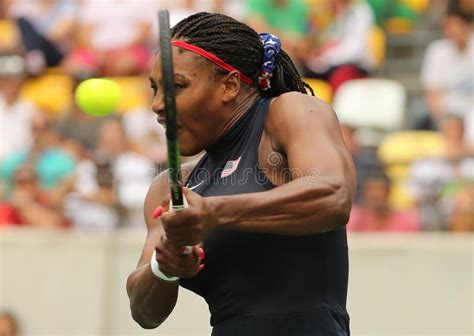 Olympic Champions Serena Williams Of United States In Action During