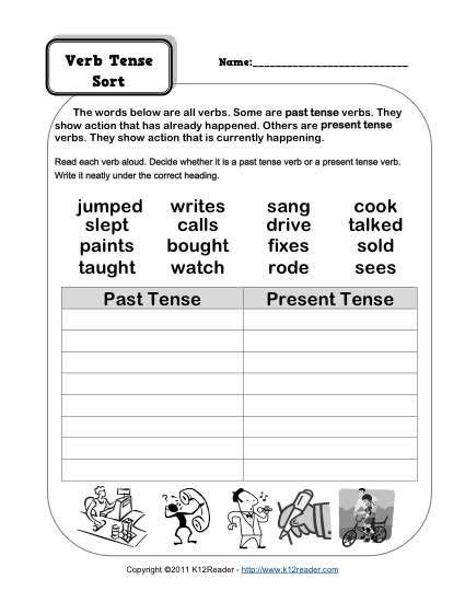 Verb Tense Worksheet For 2nd And 3rd Grade Past Tense Worksheet Verb