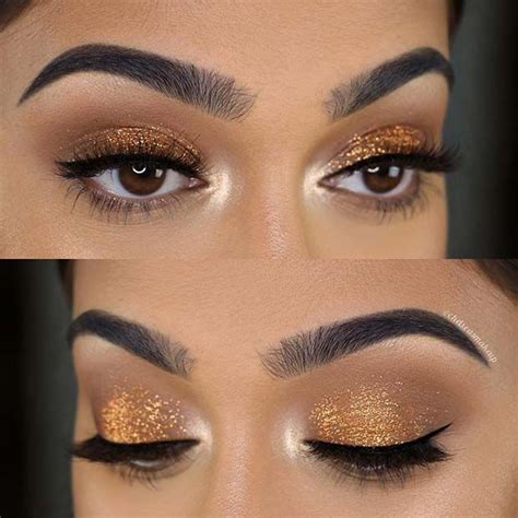 Gold Glitter Eye Makeup Look Eyeshadow Looks Pretty Eyeshadow Dark