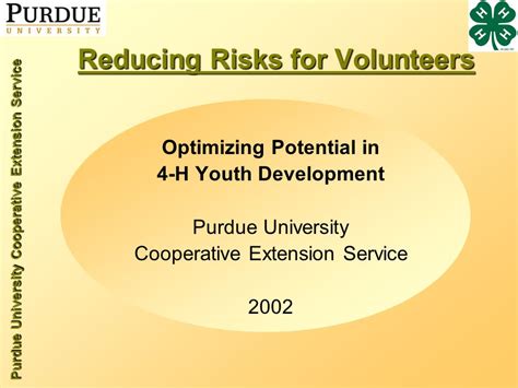 purdue university cooperative extension service reducing risks for volunteers optimizing