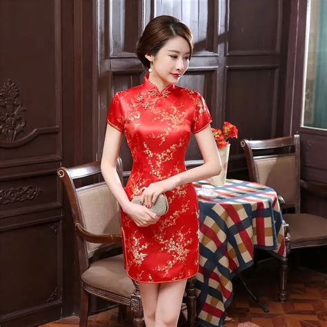 Traditional Chinese Style Dress Women S Mini Cheongsam Elegant Slim Qipao Clothing Plus Size S M