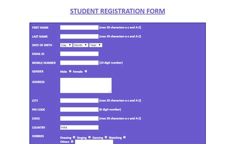 Student Registration Form In Html With Css Css Codelab