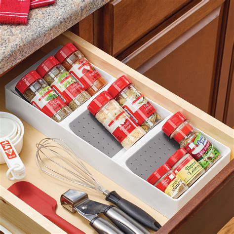 Non Skid 3 Tier Spice Drawer Organizer With Easy Access Display For