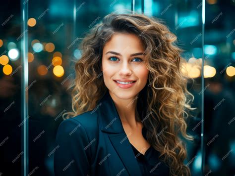 Premium Ai Image Portrait Of A Beautiful Young Woman With Curly Hair And Blue Eyes Generative Ai