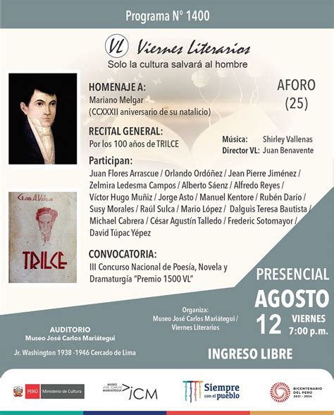 Viernes Literarios Homenaje A Mariano Melgar Recital General Por Los