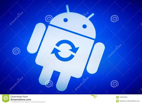 Android Robot Logo Icon On The Smart Phone Screen During Update