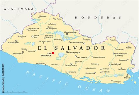 Naklejka El Salvador Political Map With Capital San Salvador National