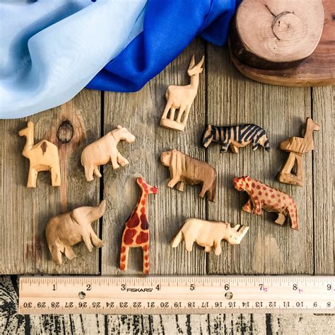 10 Hand Carved Little Wooden African Animals