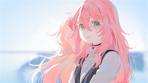 Pink Anime Girl With White Hair