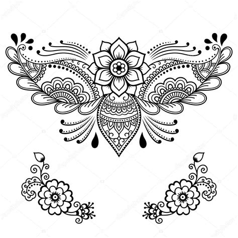 These mehendi simple designs are mostly tailored for beginners and those who want to practice and learn mehendi to become a. Henna tattoo flower template. Mehndi style. Set of ...