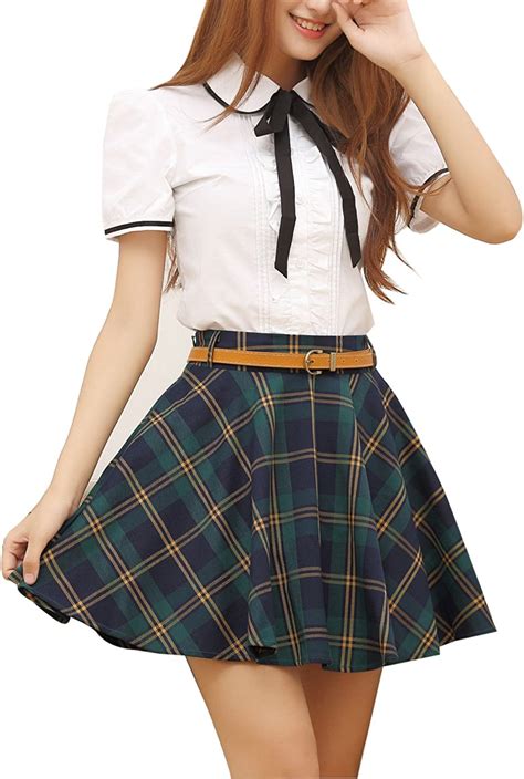 Gihuo Womens Plaid Skirt School Uniform Pleated Mini Tartan Skirt