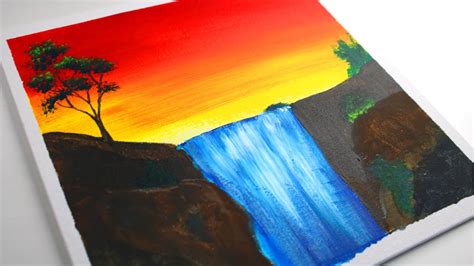Easy Waterfall Landscape Painting Tutorial For Beginners Step By Step