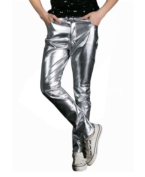 Cic Collection Mens Metallic Shiny Jeans Metallic Jeans Disco Pants