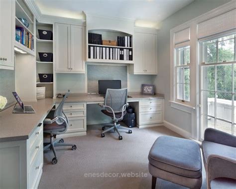 Beautiful Home Office Design For Two People With Double Desk Awesome