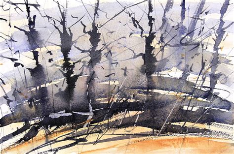 Winter Wood Semi Abstract Watercolour By Adrian Homersham Trees And