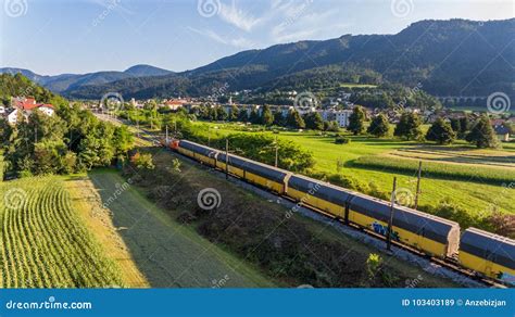 Train Passing A Small Rural Town Stock Image Image Of Light