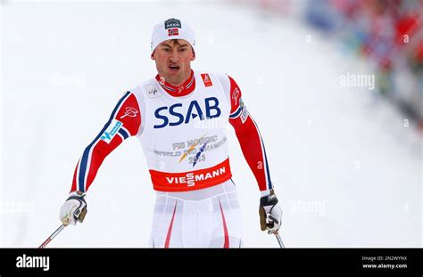 Norways Petter Northug Crosses The Finish Line To Win The Mens 4x10