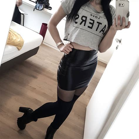 Image Of Black Latex Mini Skirt