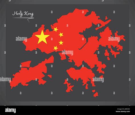 Hong Kong China Map With Chinese National Flag Illustration Stock