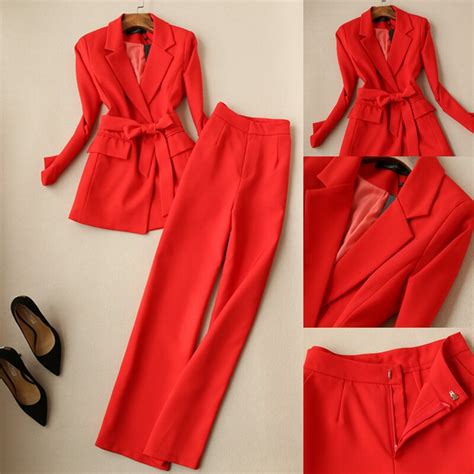 Womens Red Suit Suit Female Autumn 2019 New Womens Spring Fashion Temperament Wide Leg Pants