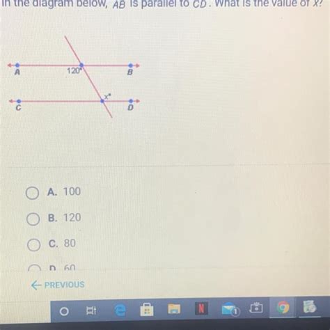 📈in the diagram below ab is parallel to cd what is the value of x