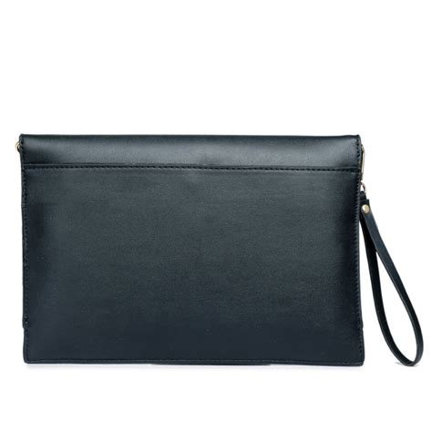 Lm1611 Miss Lulu Leather Look Envelope Shoulder Clutch Bag Black